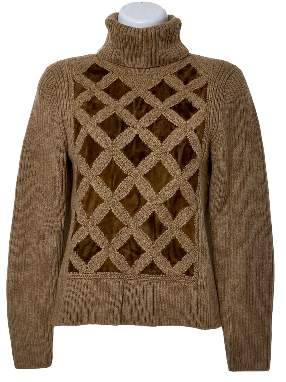 Banana Republic Brown Merino Wool Turtleneck Argyle Pullover Sweater Size M